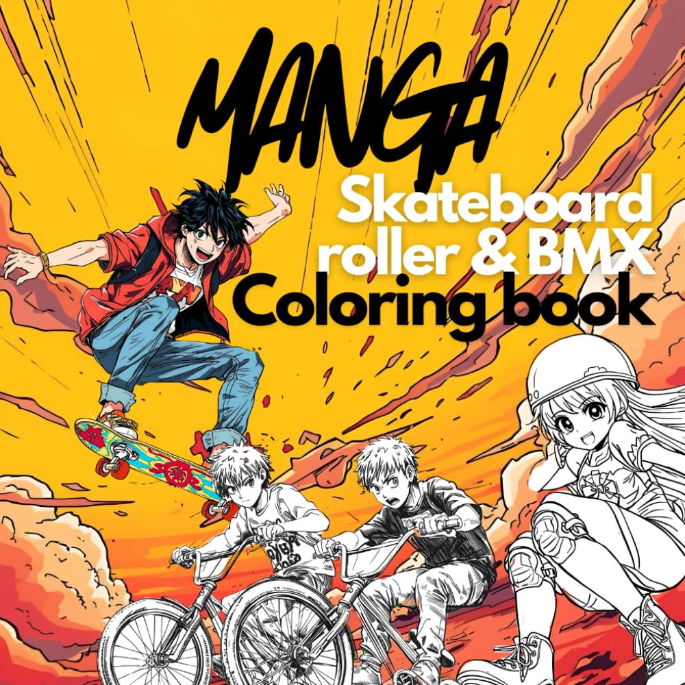 Manga skateboard, roller, BMX coloring book: 52 manga skateboarding Colouring Pages For teens & young adults, ideal gift