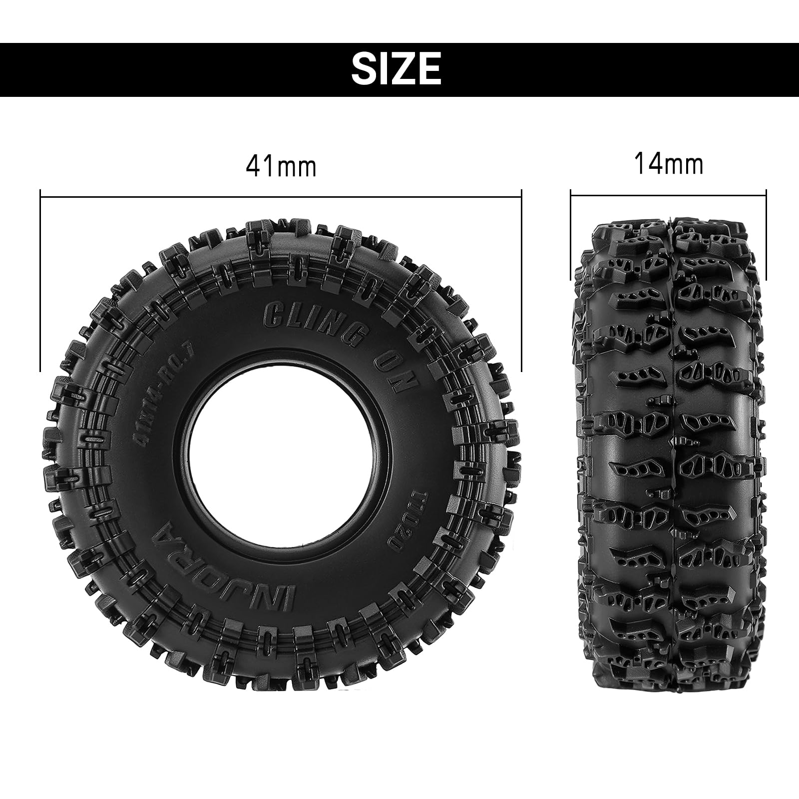 INJORA 41 * 14mm 0.7" Cling On Tires for 1/30 Axial SCX30 Upgrade (T7020) - 3