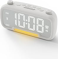 ROCAM FM Radio Alarm Clock for Bedroom: Bluetooth 5.0 Speaker, 20 Presets, Sleep Timer, Night Light, USB/Type-C Charging, Dimmable Display