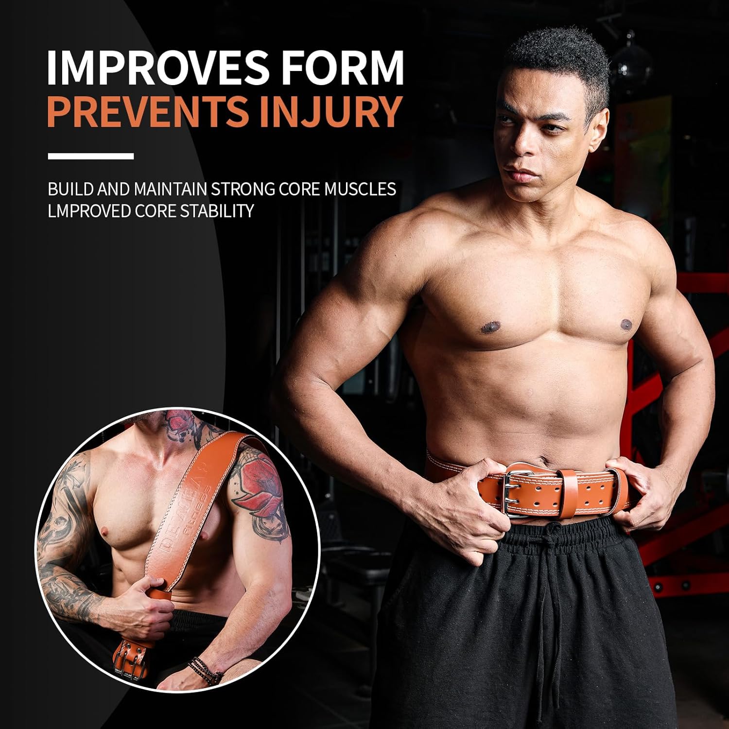 Leather Weight Lifting Belt, 4”& 6”Padded Lumbar Back Support, 10 Adjustable Holes, Gym Weight Belt Ideal for Deadlift, Powerlifting, Bodybuilding and Squat - Image 8