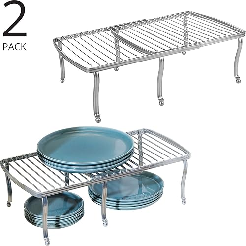 Miniatura 2 de mDesign Hyde Collection - Estante de metal de alambre expandible para armario de cocina, despensa ajustable, encimera, organizador de estantes de