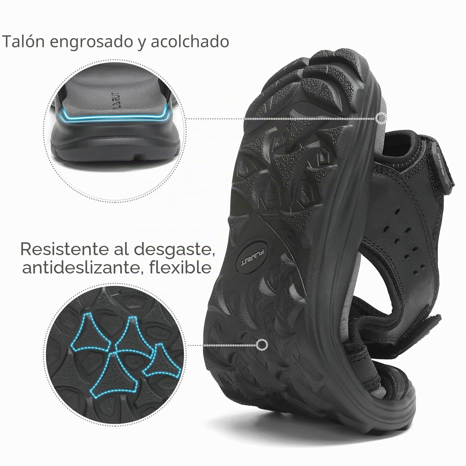 FLARUT Sandalias de los Hombres de Verano Zapatos de Senderismo Trekking Deportes al Aire Libre de Cuero Playa Dedo del Pie Abierto Deportivas Casuales(Negro,42)
