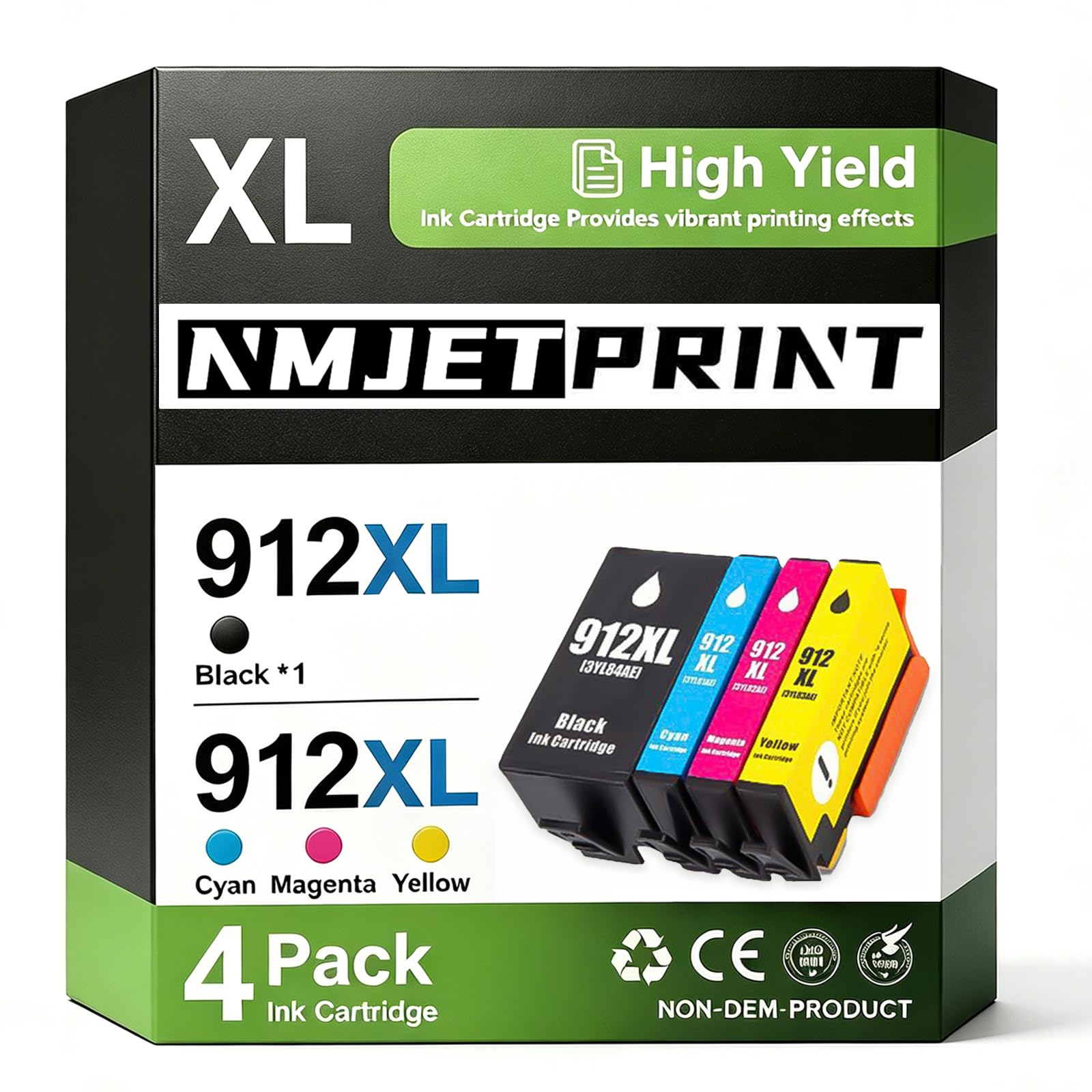 Cartucce Compatibili NMJETPRINT 912XL Per HP OfficeJet 8010/8020/8030 | 4 Pezzi Con Chip, Nero+colori, Alta Resa 825 Pagine - 2