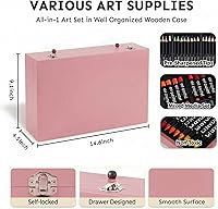Vista 7 de Juego de lujo de 175 piezas de arte en madera, kit de dibujo y pintura con 2 bloques de dibujo, pinturas acrílicas, lápices de colores, lápices