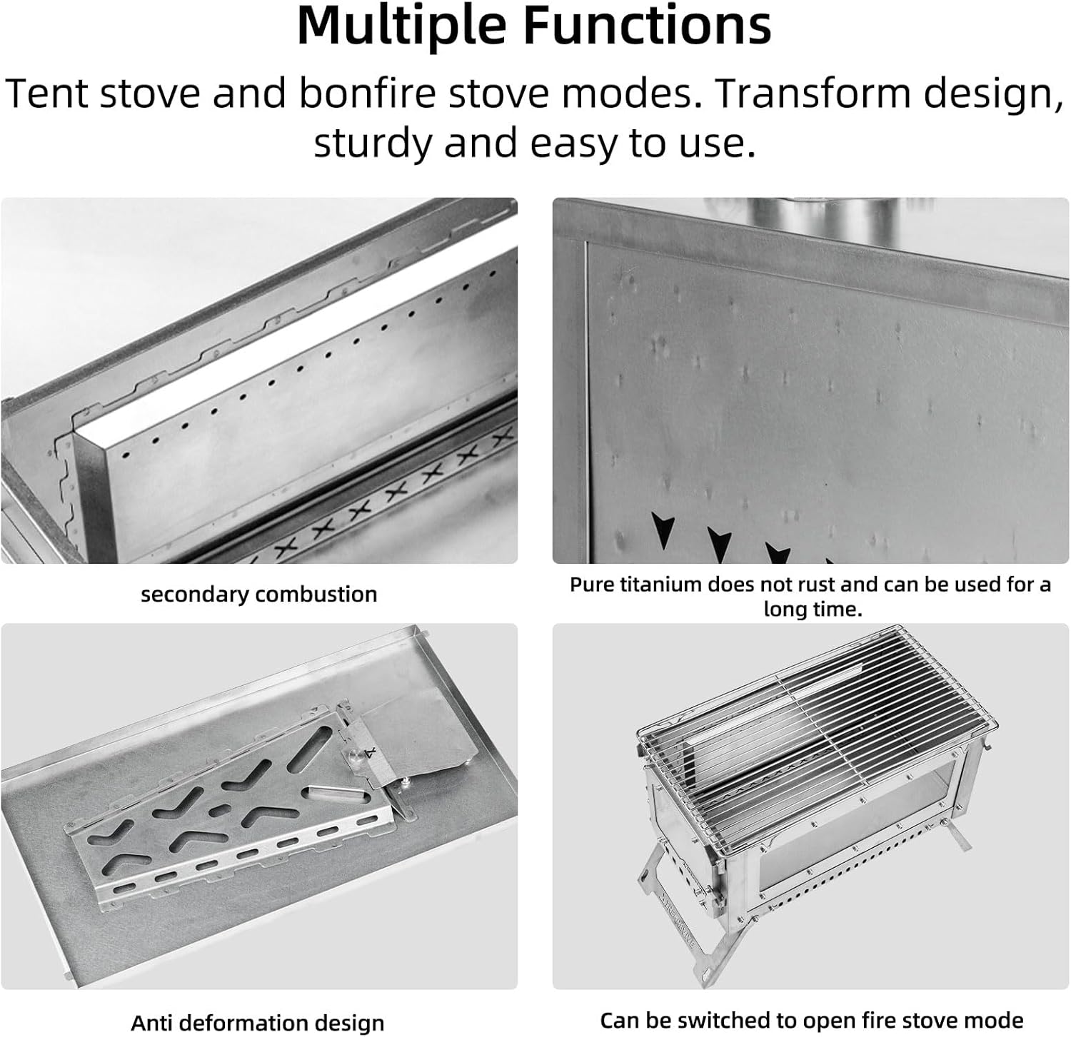 RIDGE Titanium Hot Tent Stove, Portable Folding Tent Wood Burning Stove with Secondary Air Intake, Ultralight Small Wood Stove, Perfect for Backpacking, Hiking, Bushcraft, Winter Camping