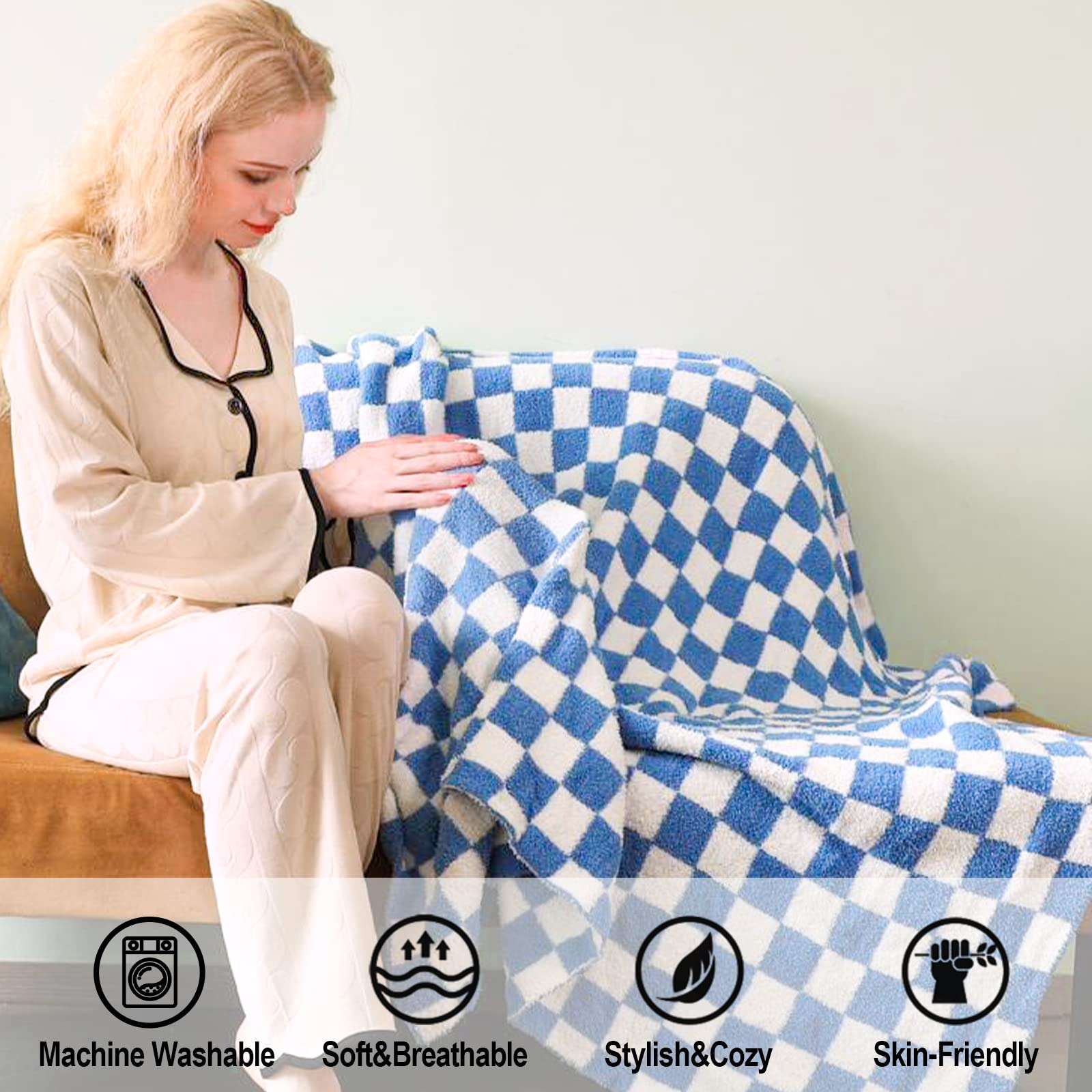 Amazon｜ファジー スロー ブランケット ブルー チェック ブランケット