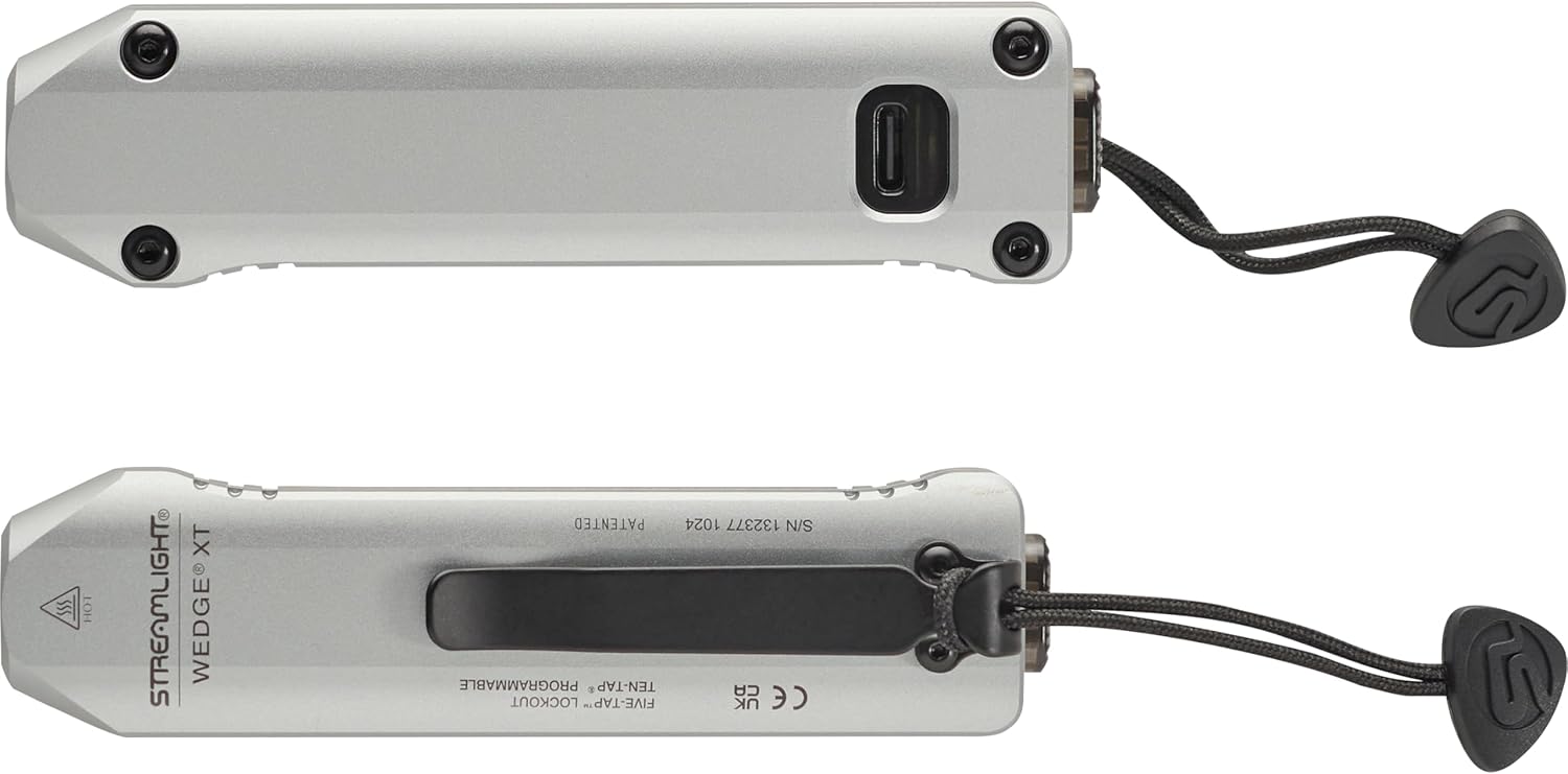 Streamlight 88819 Wedge XT 500-Lumen 1,900-Candela Flat Everyday Carry Flashlight, Includes USB-Cable and Pocket Lanyard, Silver