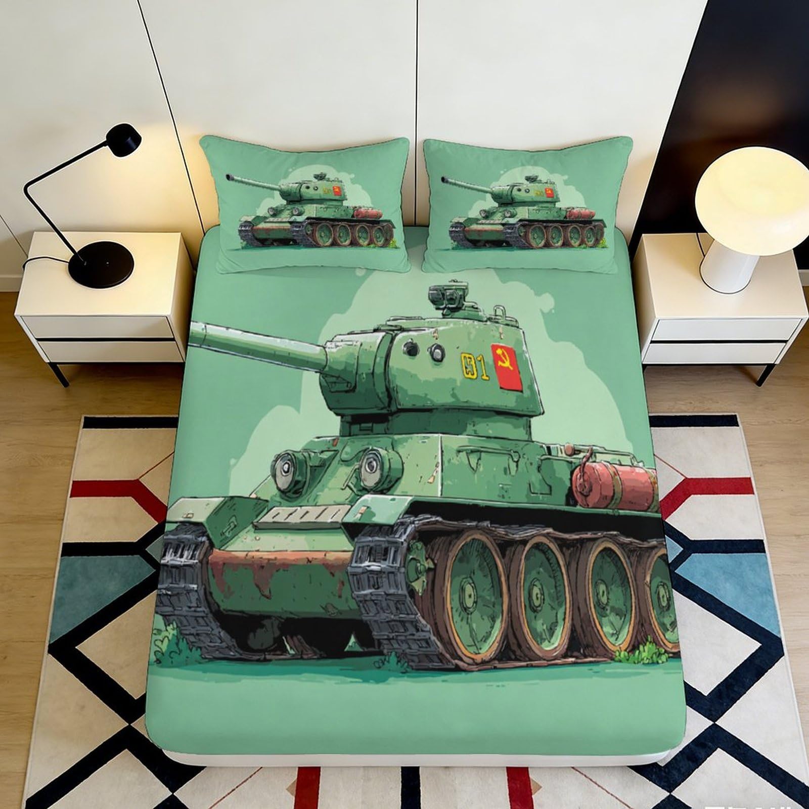 Pnayamiorkfel Style-10 3D Printed Green Tank Fitted Sheet Microfiber Soft Bedroom Decor Army Illustration Mattress Cover For Home Dorm 90X200x25cm
