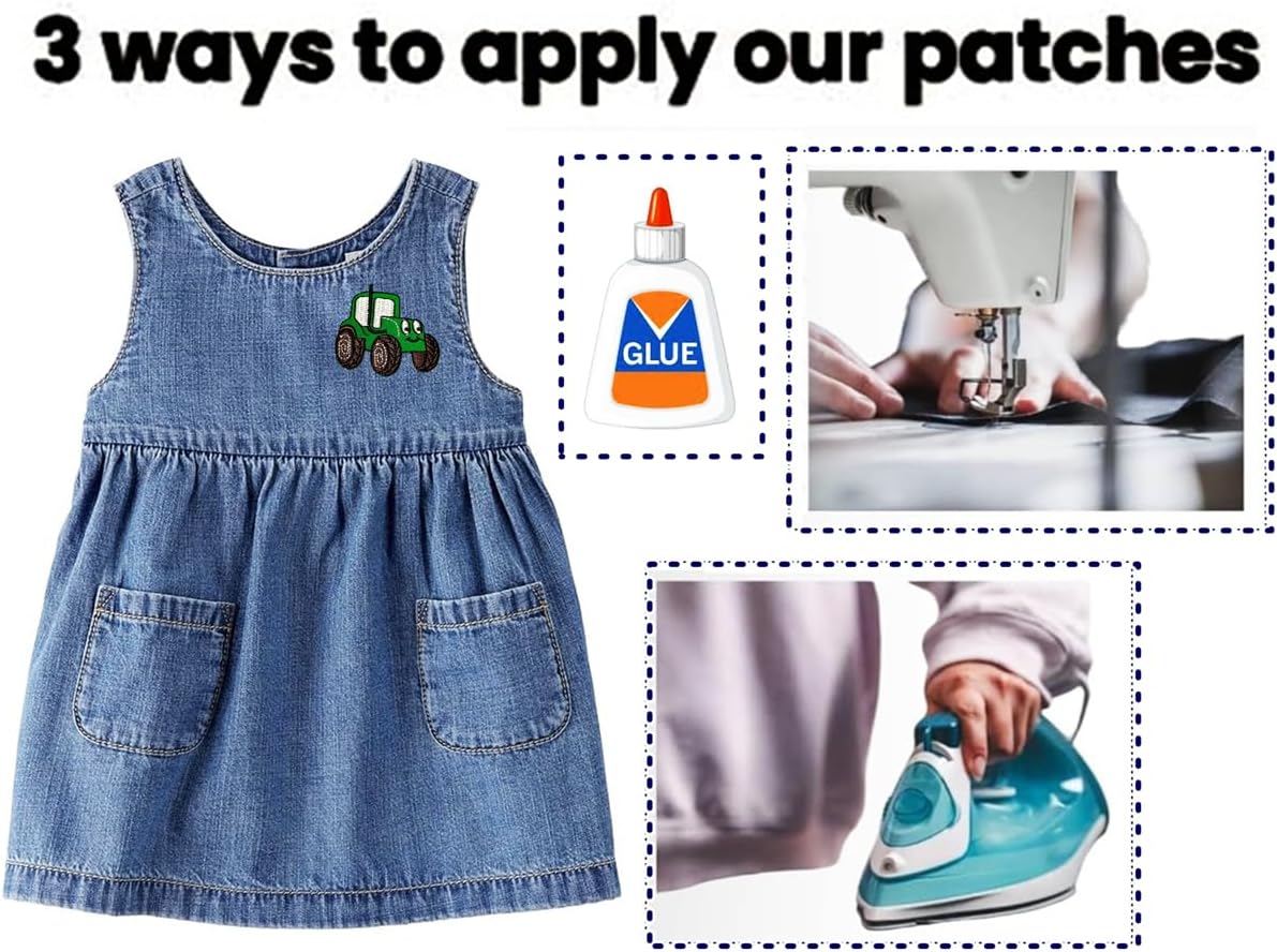 Mini Small Green Tractor Iron on Embroidery Cartoon Tractor Patch DIY Craft Accessories for Clothes Jacket Jeans Backpacks