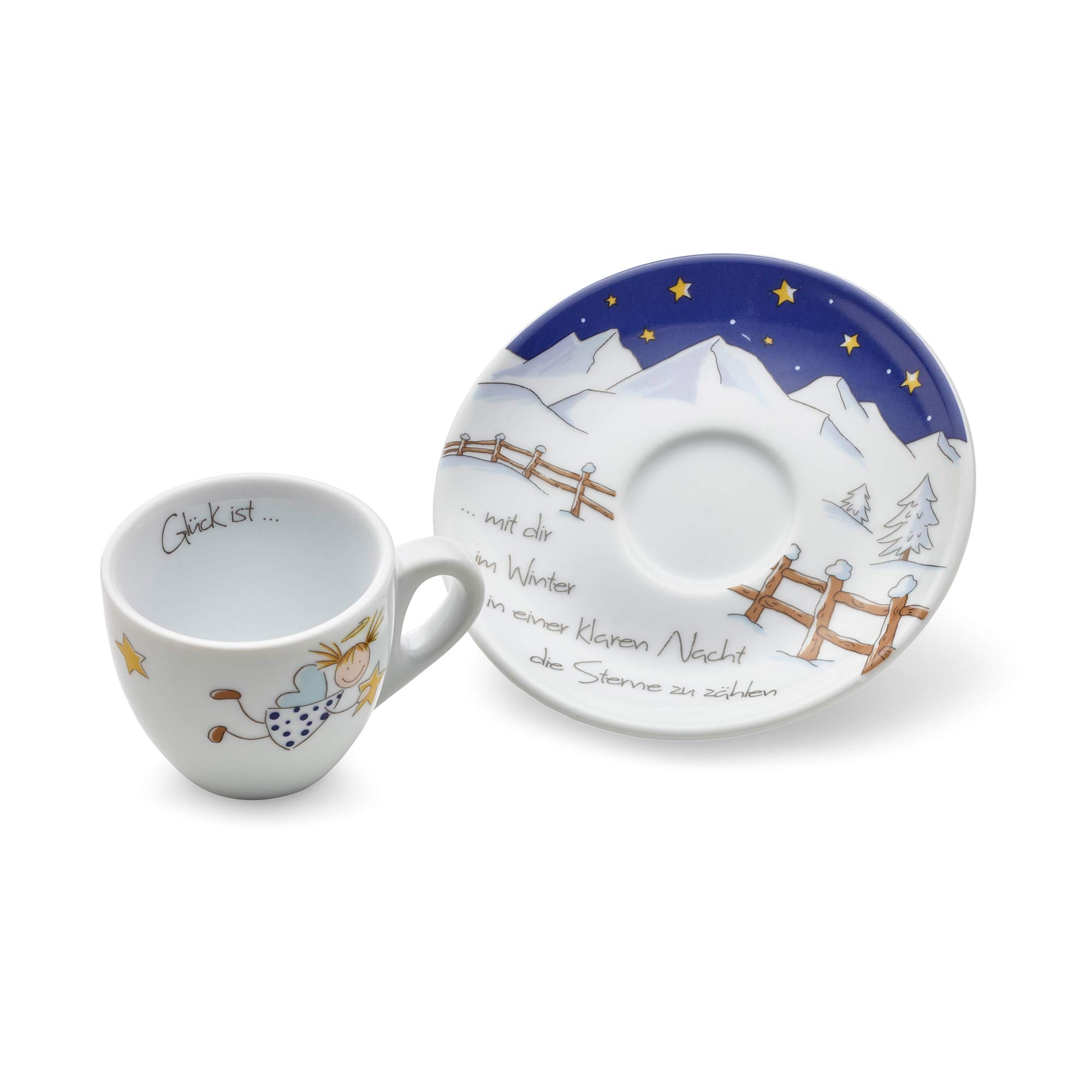 Set Di 4 Tazzine Da Caffè Con Piattini, Art Collection "Quattro Stagioni" - Porcellana A Pareti Spesse, 50 Ml, Idea Regalo In Scatola Regalo Di Carta Riciclata, Heaven And Angels - 3