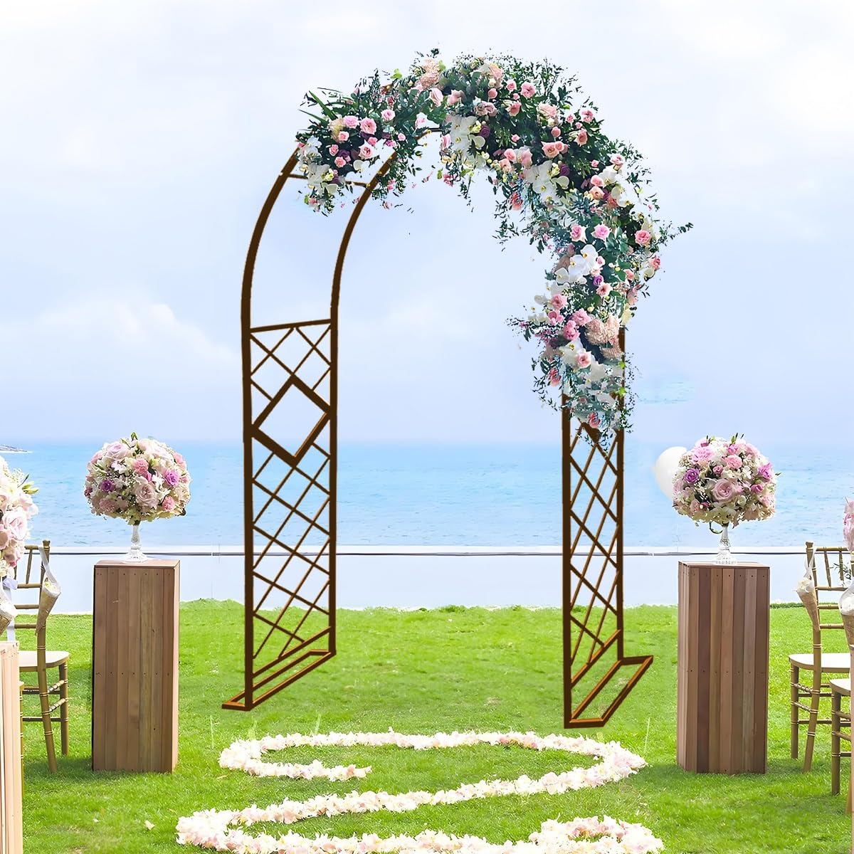 Treillis en métal bronze robuste pour arche de mariage et rosiers de 1,40m à 2,60m