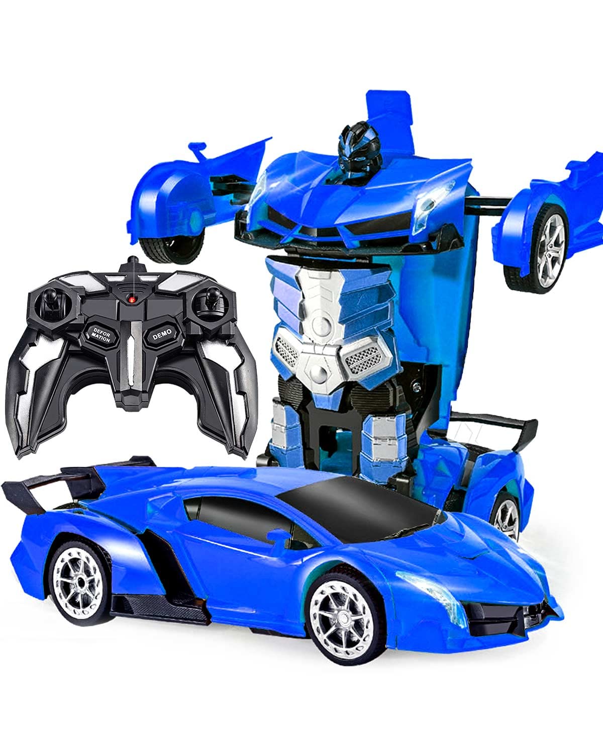 Maxesla Macchina Telecomandata Robot Transformers,Giocattoli per Bambini Auto Radiocomandata Trasformabile Macchinina 360° Rotazione Luci Compleanno Regali per Ragazzi Ragazze Giochi 3-12 Anni, Blu