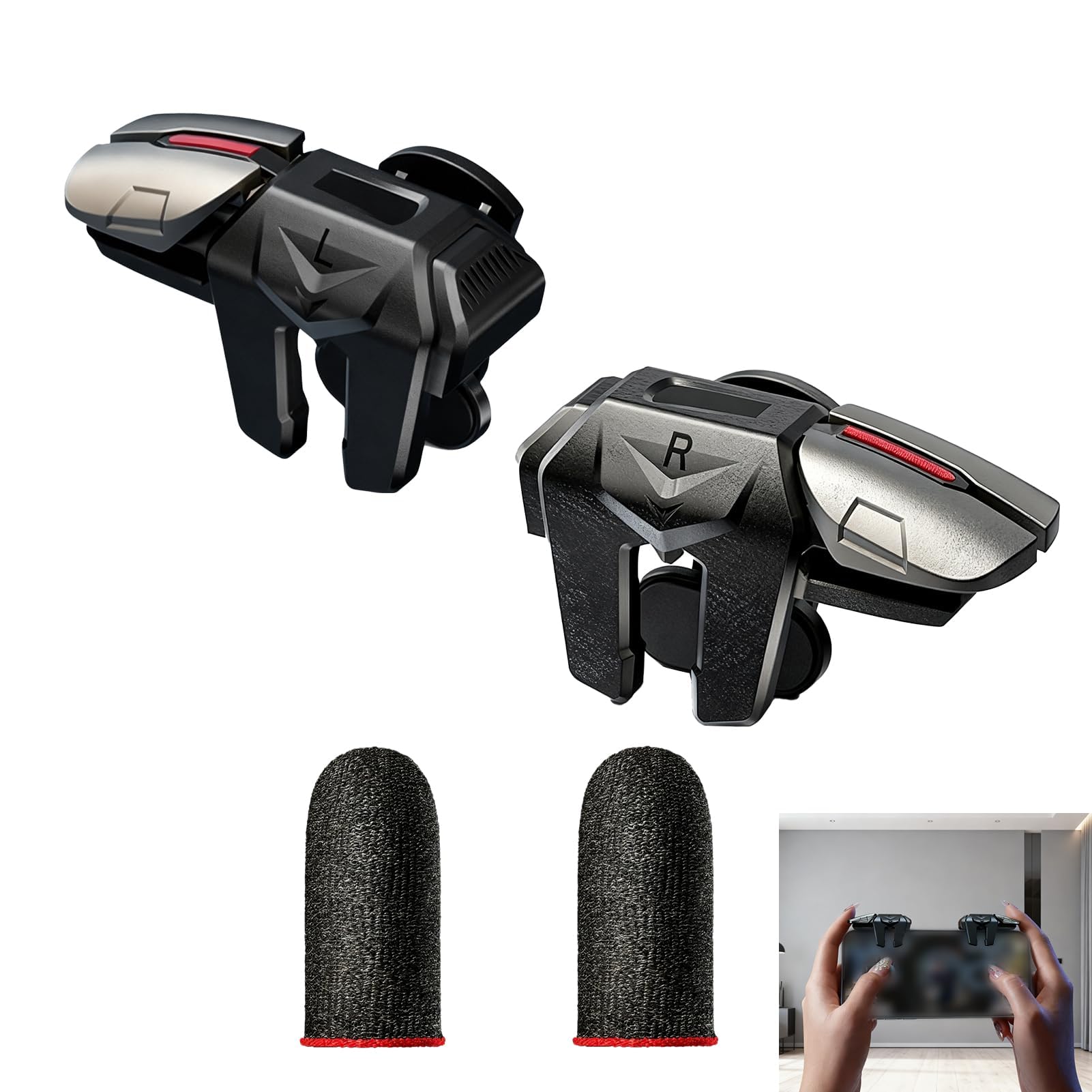 Uliwamowi Triggers 6 Dita Joystick Controller, Gioco Mobile Trigger, Trigger L1R1 L2R2 per iPhone Android, Controller Mobile con Grilletti Sensibili, Gamepad Gioco Ergonomico Smartphone