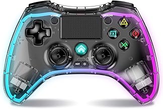 Wireless Controller for PS4 with 8 Color Adjustable LED Lighting, Remote Control for PS4 with Double Shock, Six-Axis Sensor, Game Controller for PS4/PS4 Pro/PS4 Slim