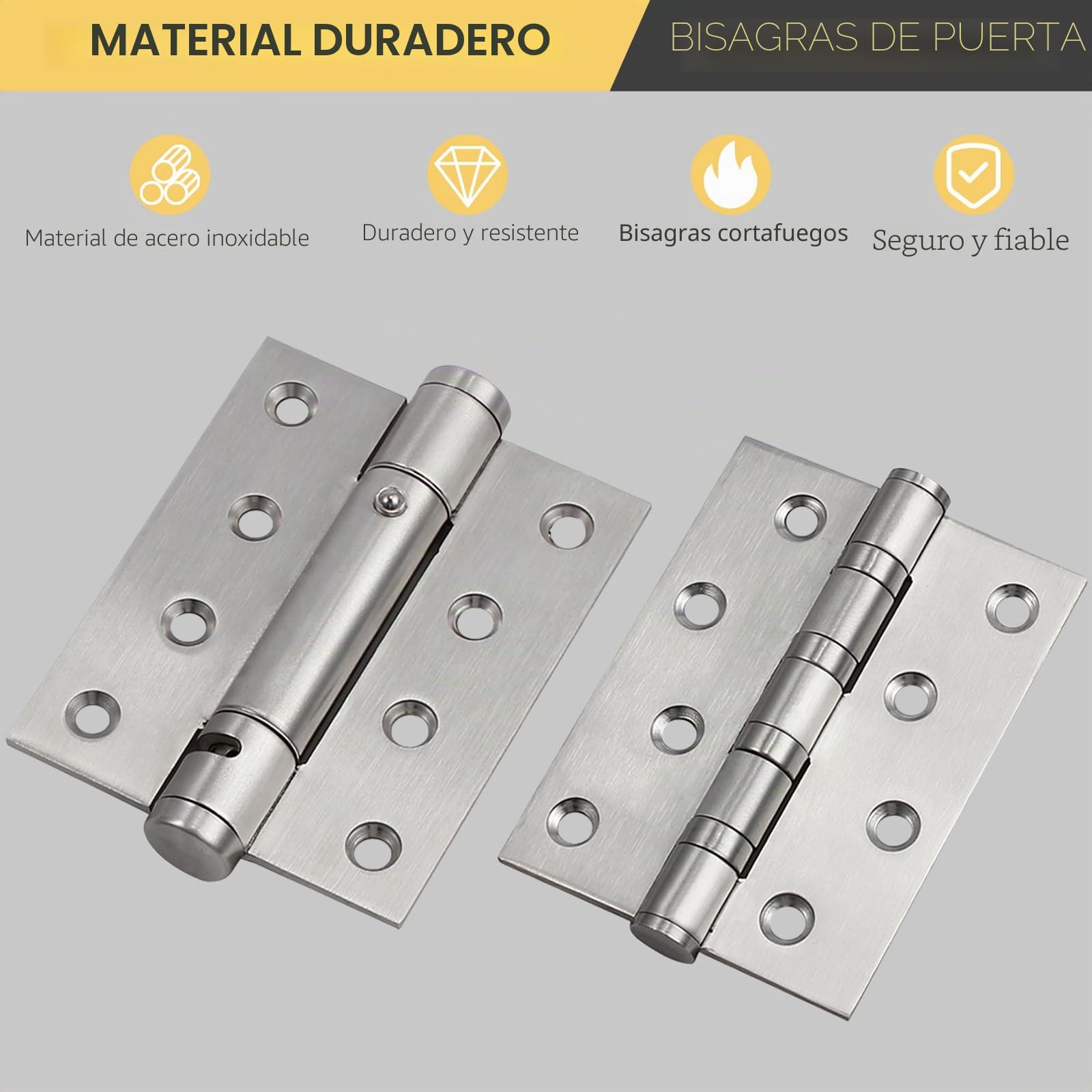 AMTOVL Bisagras para Puerta 4” 3PCs Bisagras de Acero Inoxidable con Resorte Ajustable Soporta Hasta 35KG Bisagras Plegables 100mm x 76mm x 3mm con Tornillos de Montaje para Mueble Puerta de Fuego
