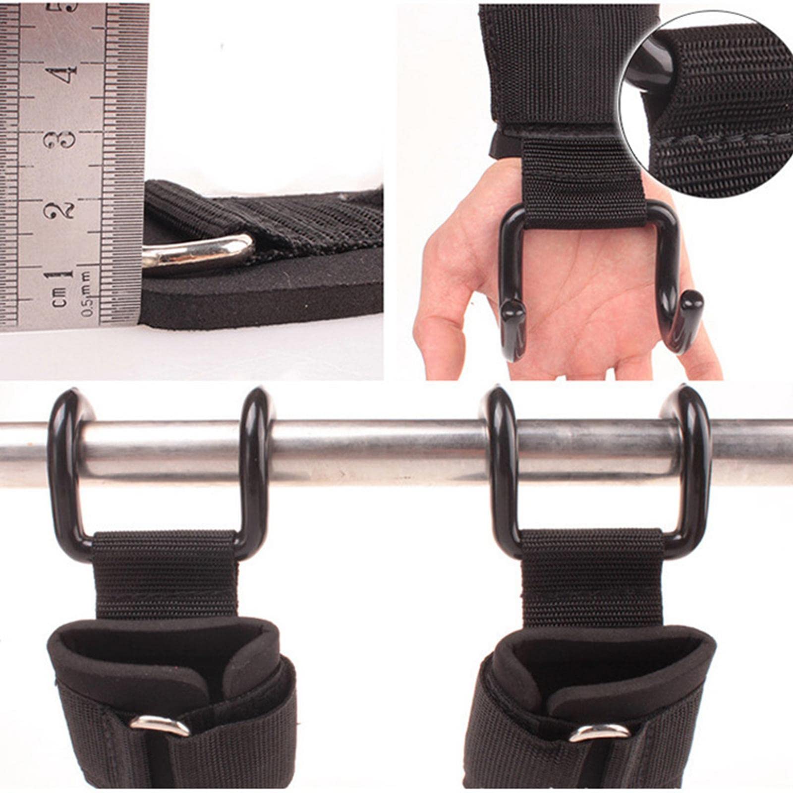 1 paio di ganci per sollevamento pesi, cinghie di supporto per polso, guanti da palestra, 2 ganci, lunghezza 35 cm
