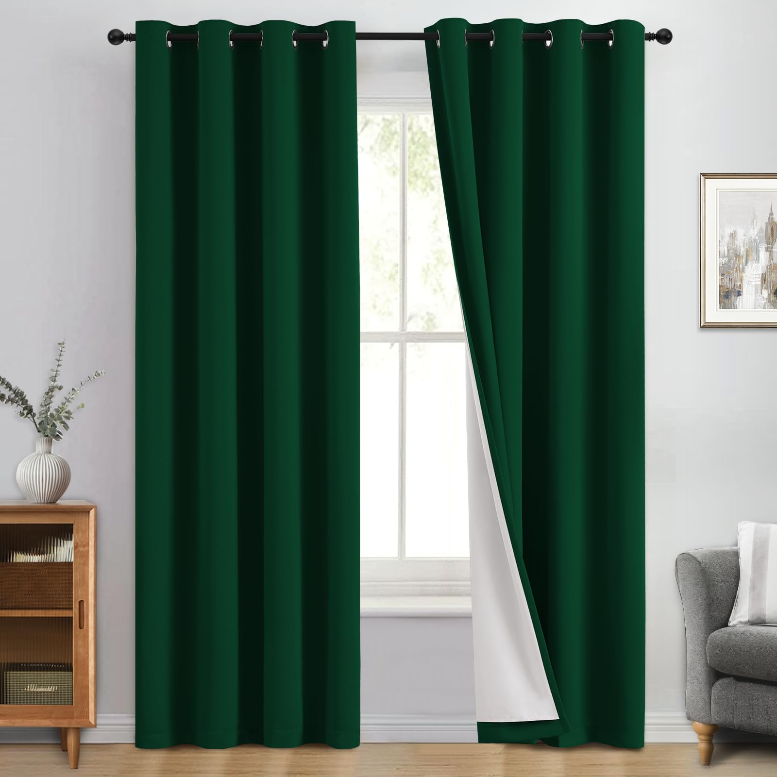Yakamok Dark Green 100% Blackout Curtains 84 Inches Long 50" Wide 2 Panels — image 1