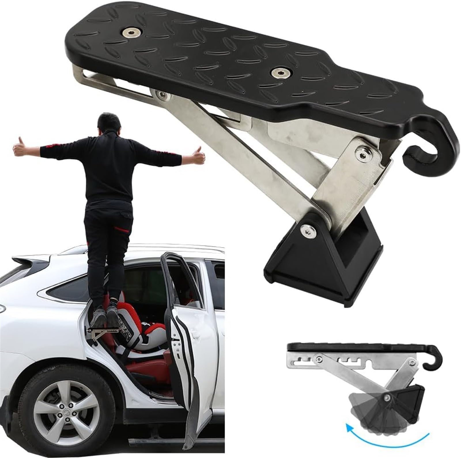 THE WHITE SHOP Car Door Step, 7 Angles ExtraLong Door Step for Car Roof Access, Both Feet Stand Roof Rack Door Latch Step, Universal Fit Car Door Step Up Hook for Most Car, SUV, Truck (Color : Black