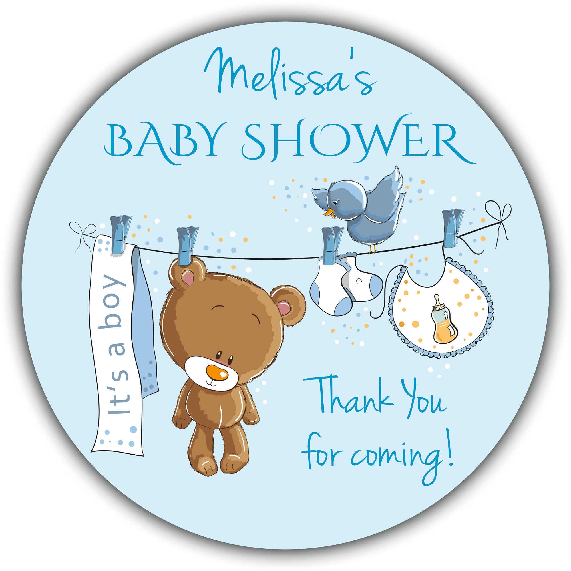 Personalised Baby Shower Stickers Boy Label for Party Bag Thank You (35 x Round 37mm Small)