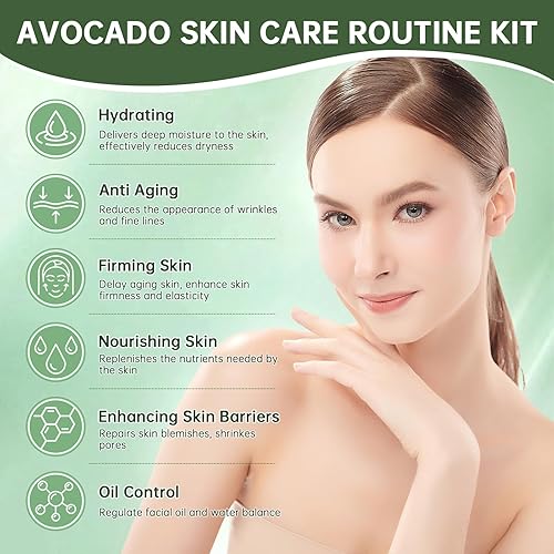Miniatura 5 de Set de cuidado de la piel de aguacate, kits de regalo para el cuidado de la piel hidratante, kit facial antienvejecimiento para mujeres con