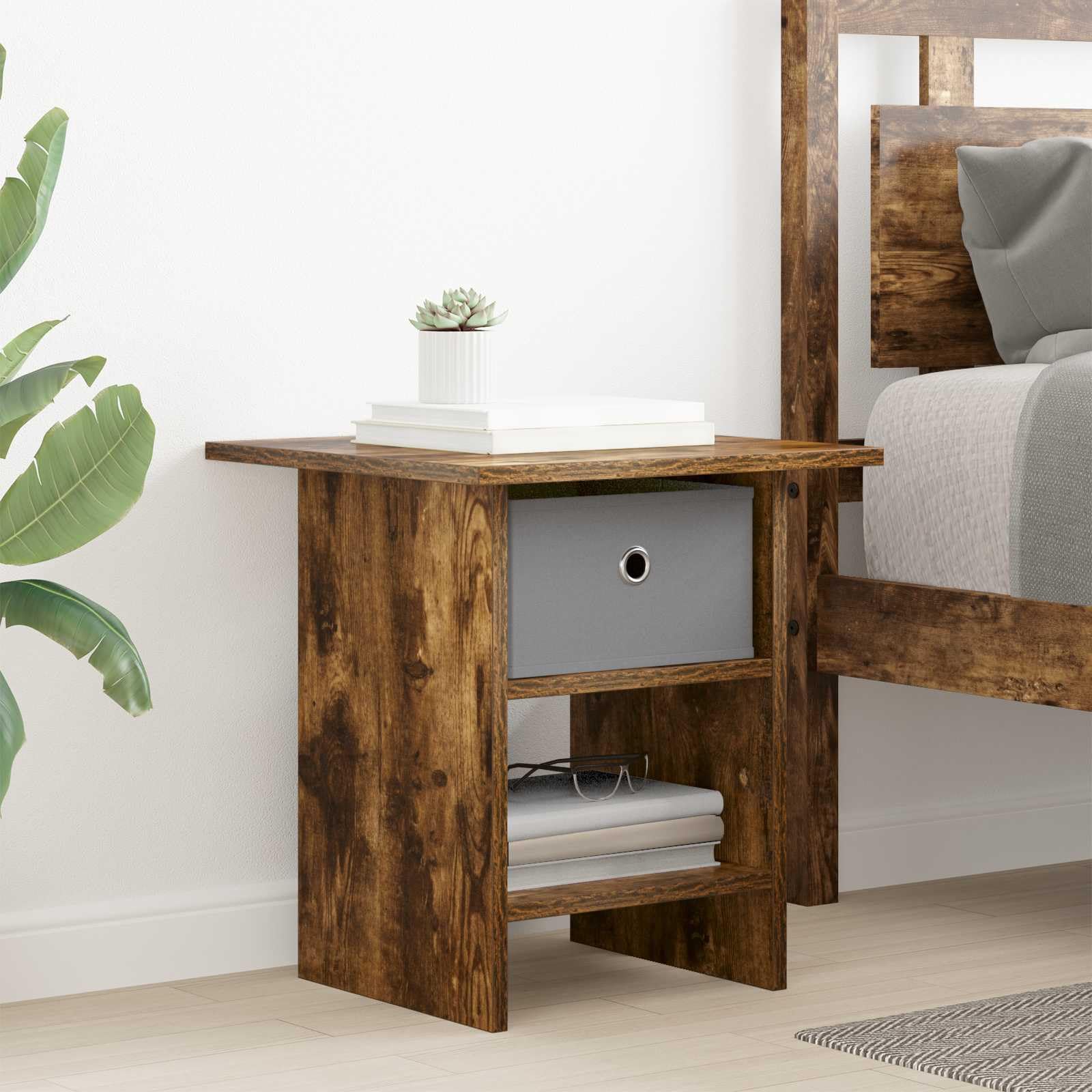 Table de chevet 41x40x45 cm avec tiroir et étagère meuble de rangement fonctionnel chambre