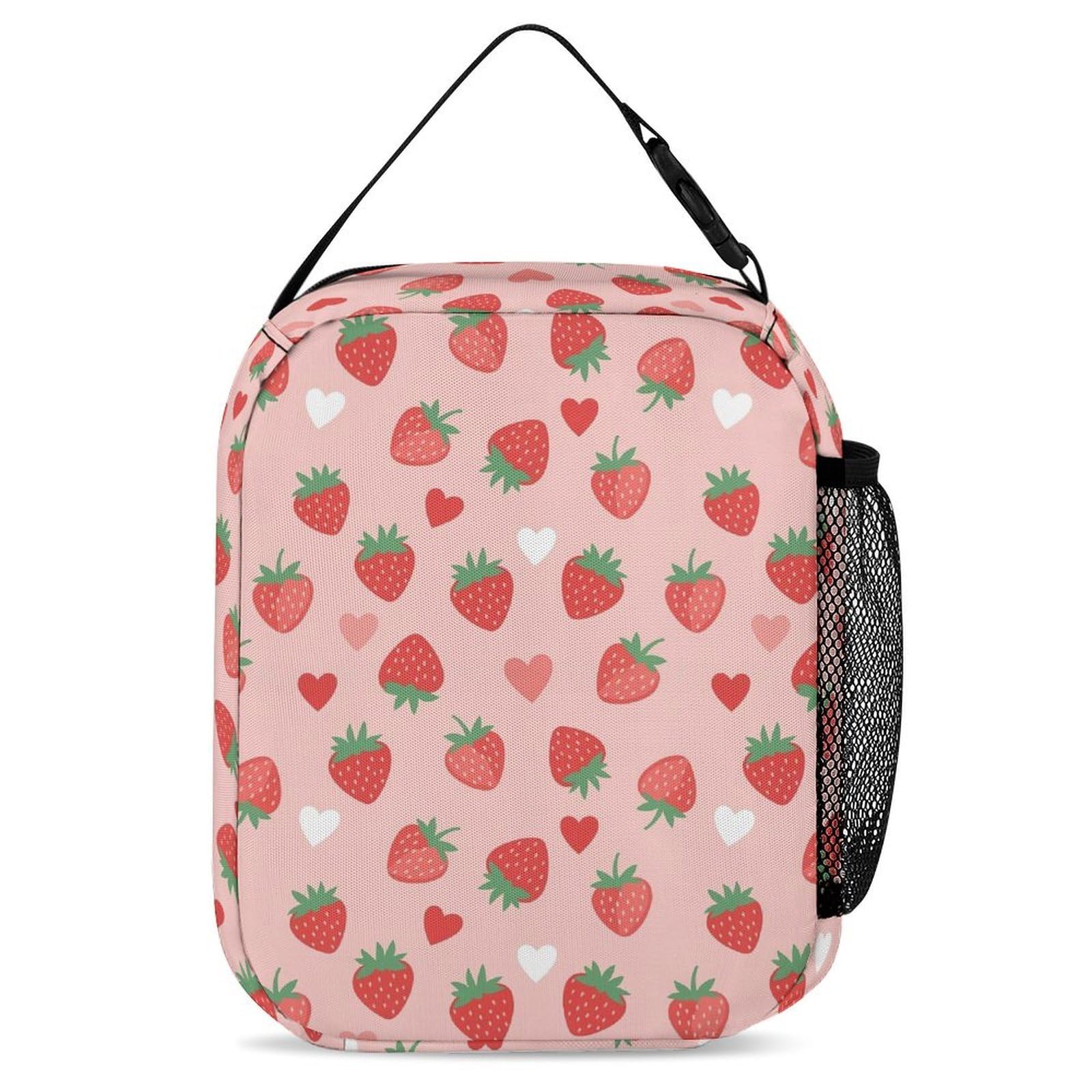 Sac à dos avec boîte à lunch, sac de rangement, ensemble cartable fraise et cosmétiques