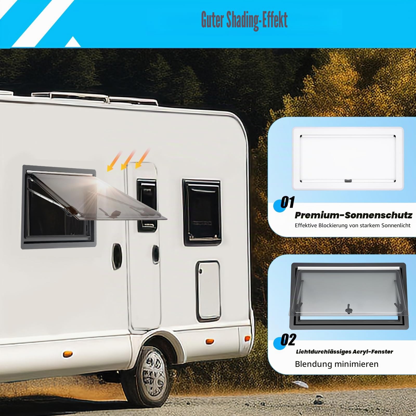 900x500mm Wohnmobilfenster, Wohnmobil Lüftungsfenster mit Sonnenschutz & Fliegengitter, Aluminium Ausstellfenster, Wohnwagen Campingbus Fenster Schiebefenster für RV Wohnwagen Van Camper