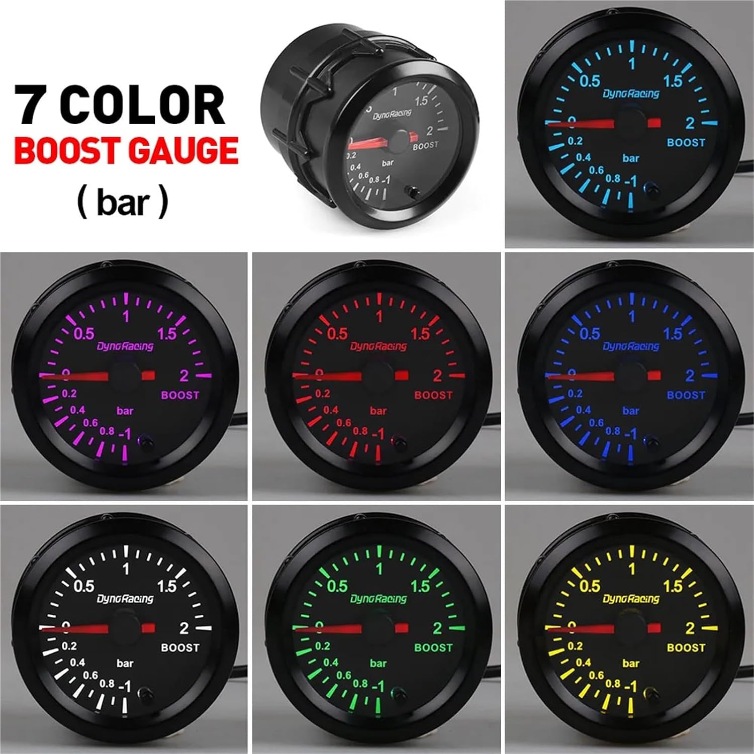 2" 52mm 7 Colors LED Car Auto 2BAR Boost Gauge Meter High Speed Stepper Motor with Sensor BX101487