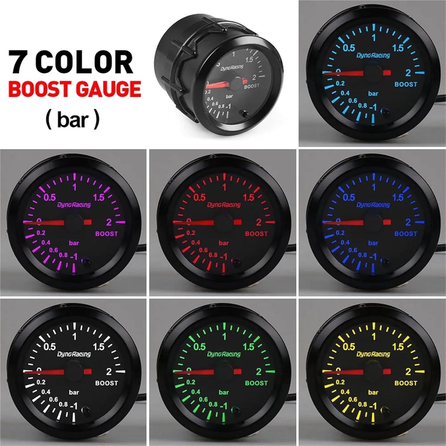 2" 52mm 7 Colors LED Car Auto 2BAR Boost Gauge Meter High Speed Stepper Motor with Sensor BX101487