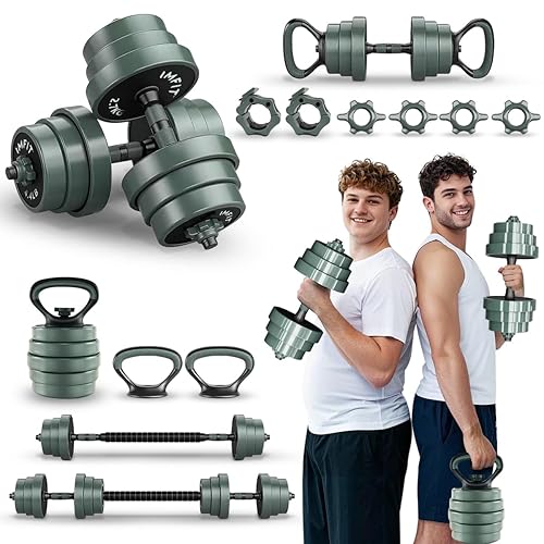 IMFit Adjustable Dumbbells (5 - 52.5 lbs) Single/ Pair(Set of 2) with Free Hand Grip | 15 Adjustable Weight Settings (Colour-Black) | IMFit 2025 AIO Dumbbells (1.65lbs - 30/52/85lbs) Barbell, Kettlebells, Push up Stand (Colour-Grey) | Space Efficient Compact Design, Easily Switch Exercises | Dumbell Set for Fitness & Home Gym, Poids Ajustable, Haltere Ajustable Alteres Poids - Grey - All in one - 85 lbs