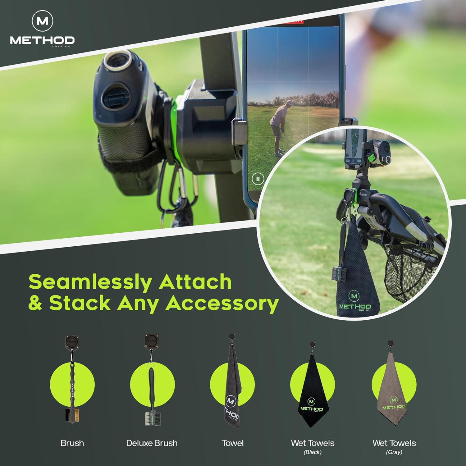 Method Golf MagStack Magnetic Tiles – N52 Magnetic Golf Push Cart Accessories & Golf Bag Organizer – Stackable Magnet for Towels, Brushes & Other Golf Accessories