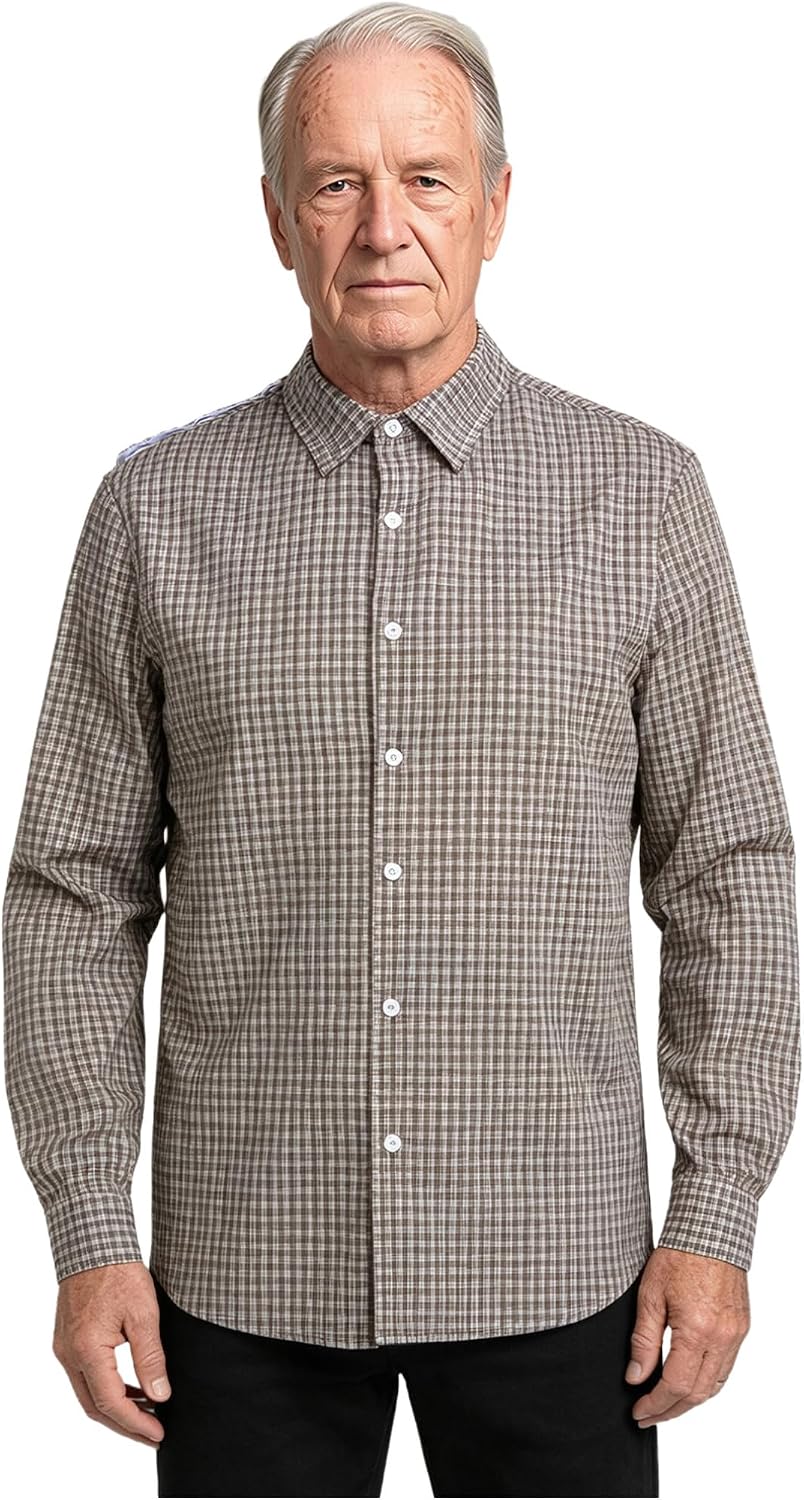 Men Adaptive Clothing Special Needs Shirt Top for Elderly | Long Sleeve, Front Button-up, Adaptive Assisted Dressing Top, Easy Care Clothing