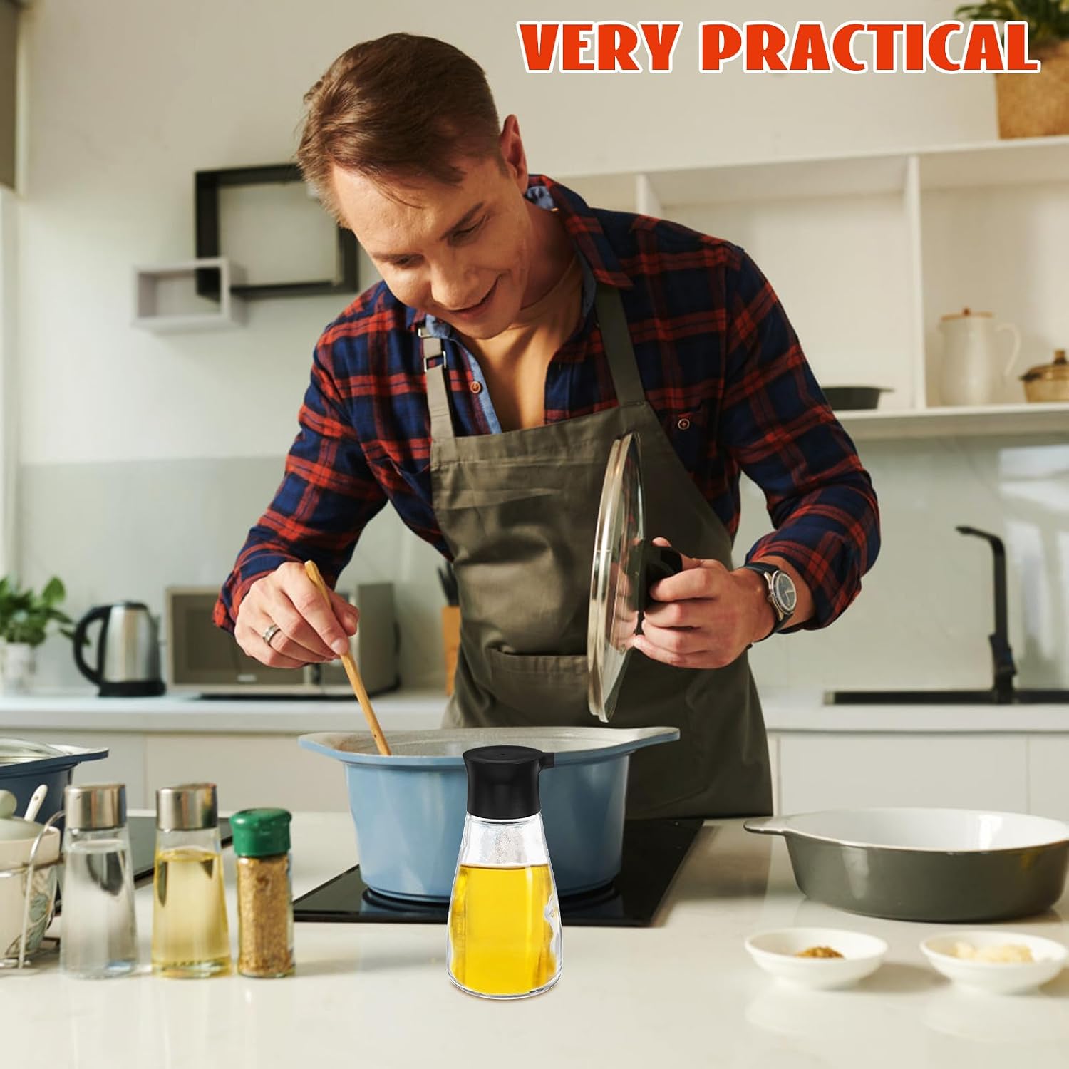 Amosfun Glass Seasoning Bottle 250ml with Automatic Flip Cap for Kitchen