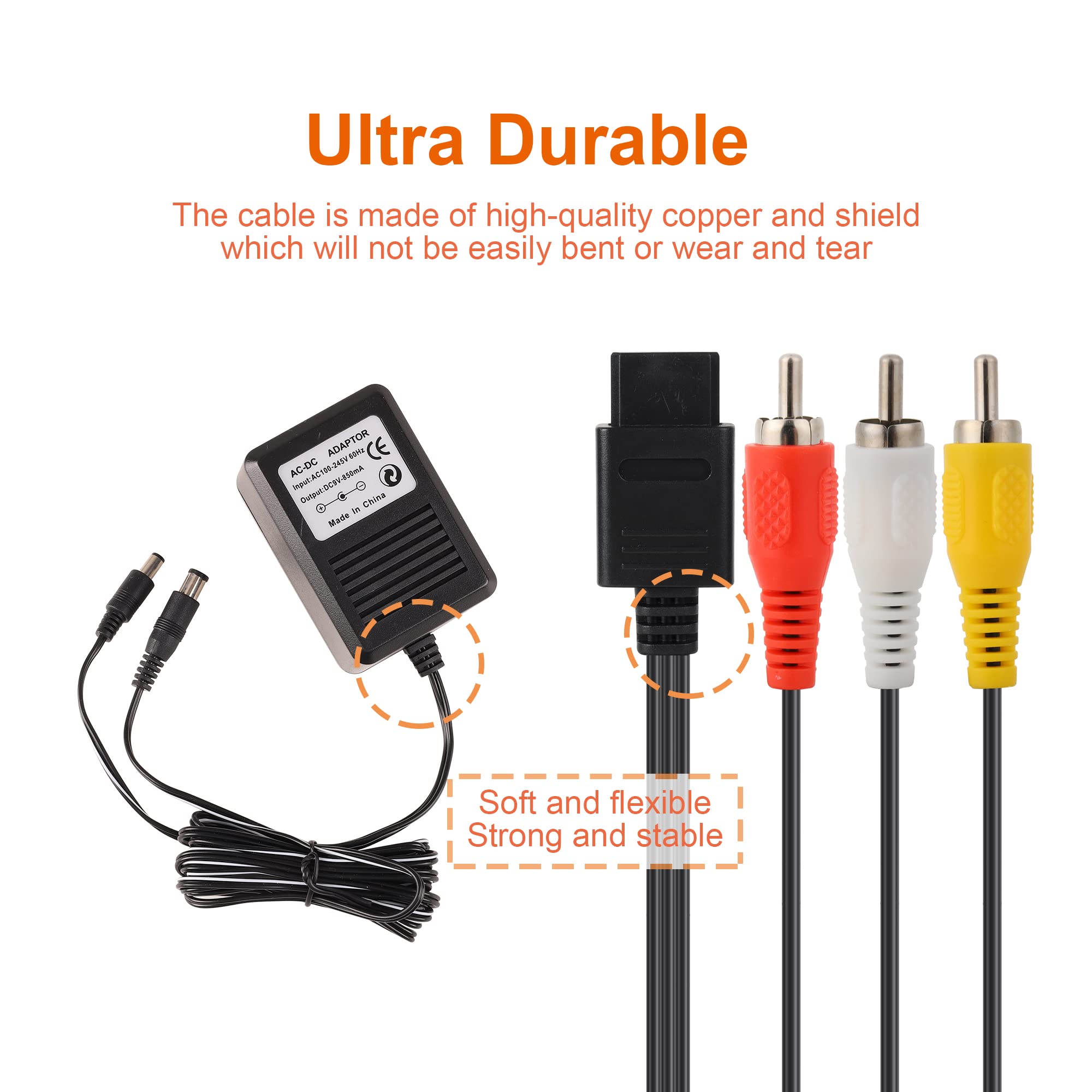 Fuente de alimentación y cable AV para SNES, adaptador de alimentación de CA y cable RCA AV de audio y video compatible con Super Nintendo Console Bundle Set, a monitor de pantalla de TV externo