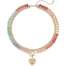 Layered Necklaces for Women Dopamine Colorful Acrylic Beaded Choker with 14K Gold Plated Heart Pendant, Cute Summer Beach Boho Necklace Trendy Jewelry, AntiTangle Single Clasp Design for Women