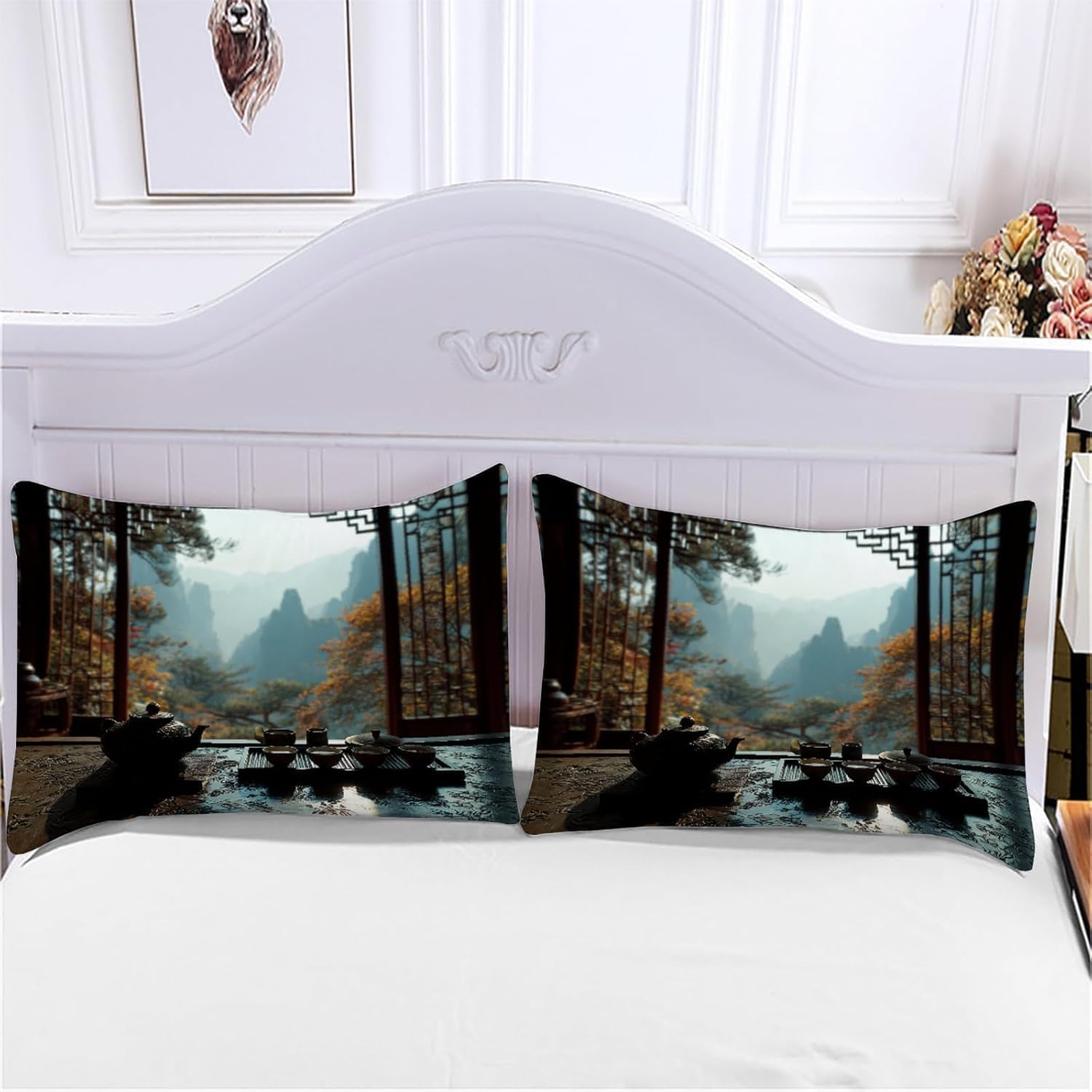 Chiński styl sceneria zestaw poszewek na kołdrę w rozmiarze king size dwustronna poszewka na kołdrę 220 x 230 cm zestaw pościeli z herbatą ultramiękkie poszewki na kołdrę 3D wygodne łatwe w