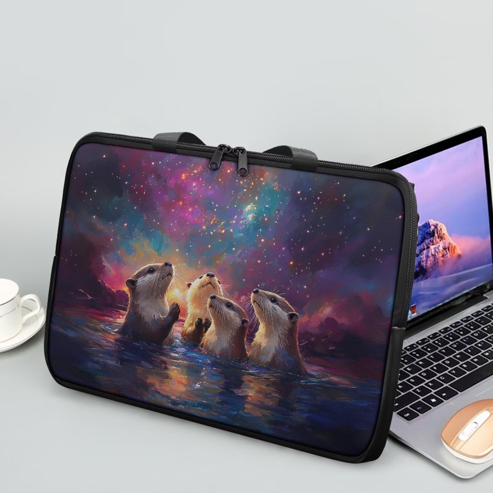 Pzuqiu Otter Galaxy Laptop Carrying Case Large Capacity Travel Laptop Bag with Handle Waterproof Laptop Briefcase for Women Men Computer Protector, 15inch