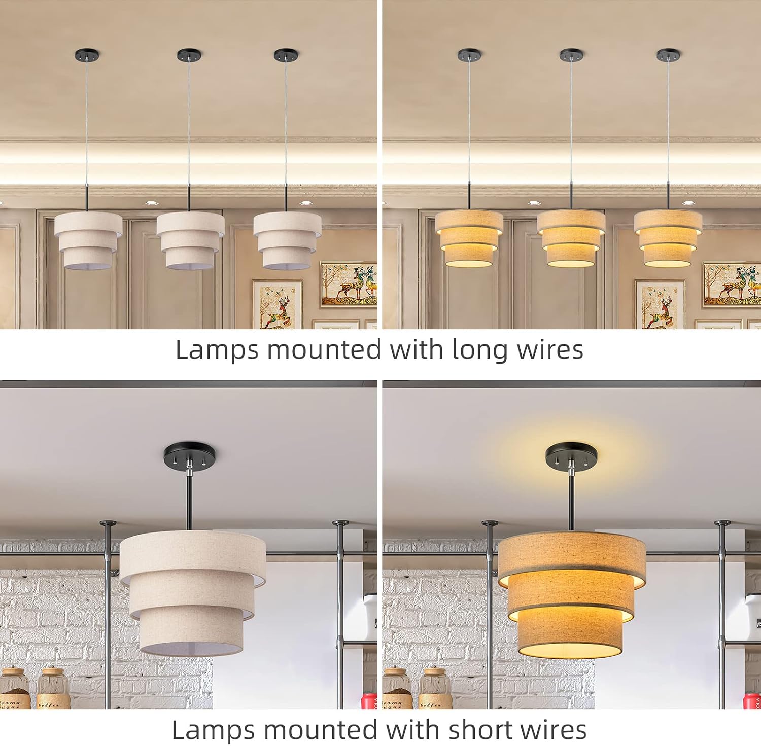 3-tier Drum Lamp Shade for Pendant Lamp Floor Lamp Chandelier Replacement Shade Clip on Bulb Classic Round Natural Linen Handcrafted (Brown)