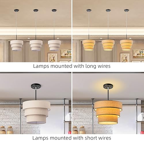 Miniatura 2 de Lámpara colgante de tambor de pastel de 3 niveles para lámpara de pie y candelabro, pantalla de tela de repuesto, lino natural, hecha a mano (marrón)