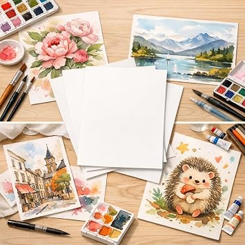 50 Sheets of A4 Watercolour Paper 300 g/m² Watercolour Acid-free Cold Pressed Watercolour Paper for Gouache Mixed Media Cards Postcards Children Students and Artists (21 x 29.7 cm)