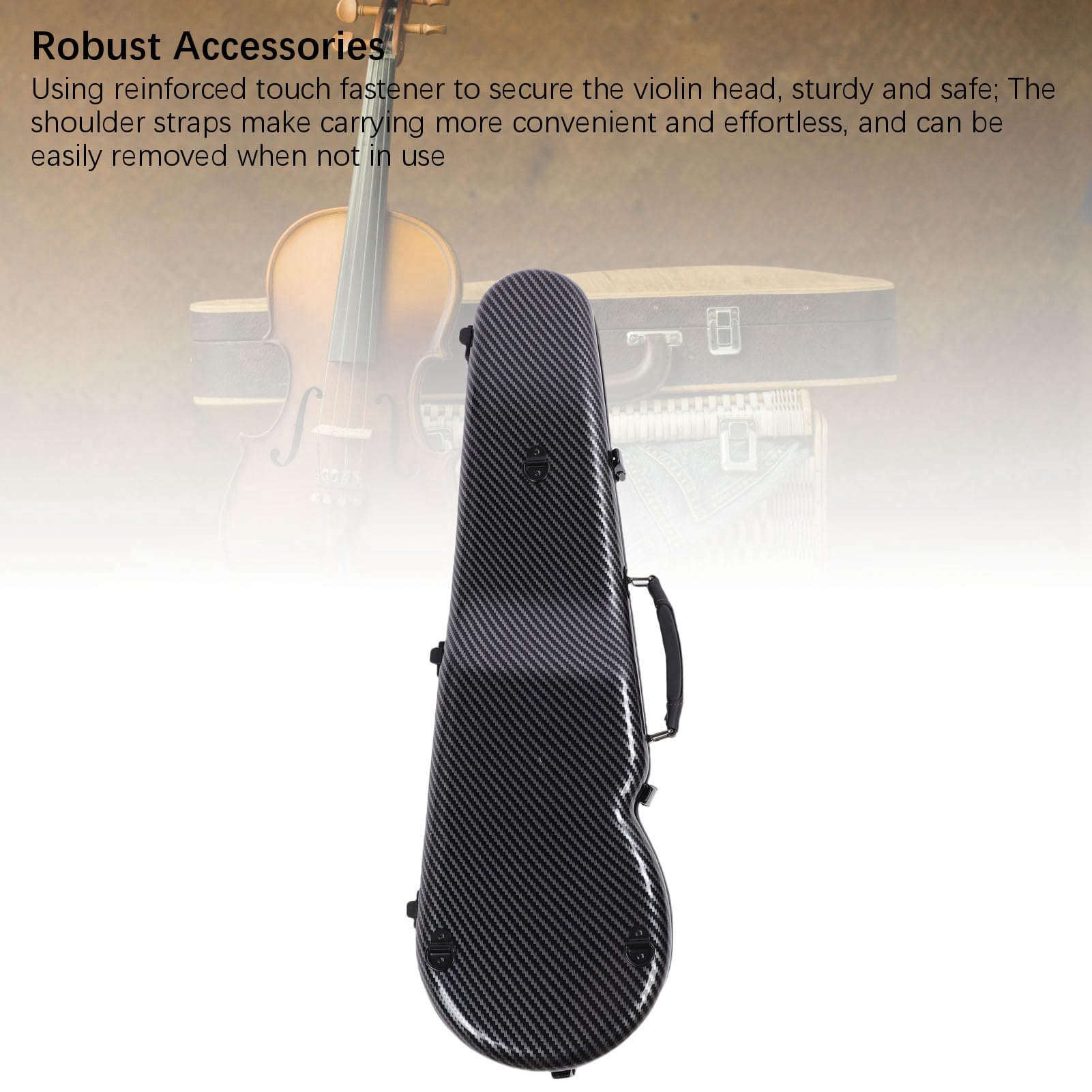 banapoy Custodia per Violino, 4/4 Intero Leggero in Fibra di Carbonio con Igrometro Incorporato, Cinghie per Spalle e Chiusure in Acciaio Inossidabile, Antigraffio, Nero