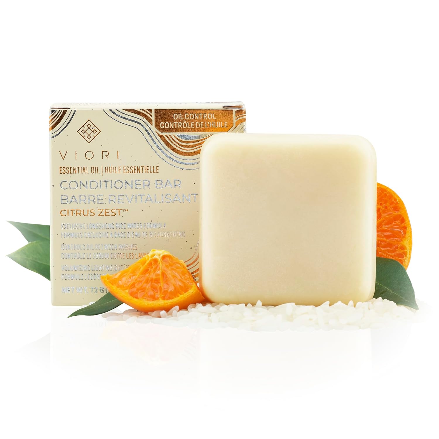 Viori Citrus Zest Essential Oil Conditioner Bar Made with Rice Water – Handcrafted All Natural Organic Conditioner