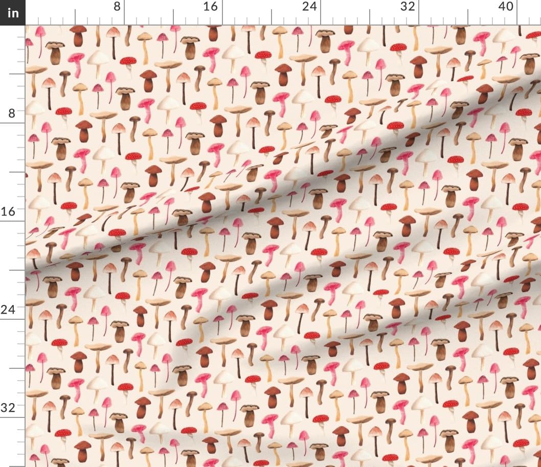 Spoonflower Fabric - Mushrooms Pink Red Brown Woodland Holiday Autumn Kitchen Mushroom Printed on Petal Cotton Fabric Fat Quarter - Sewing Quilting Apparel Crafts Decor