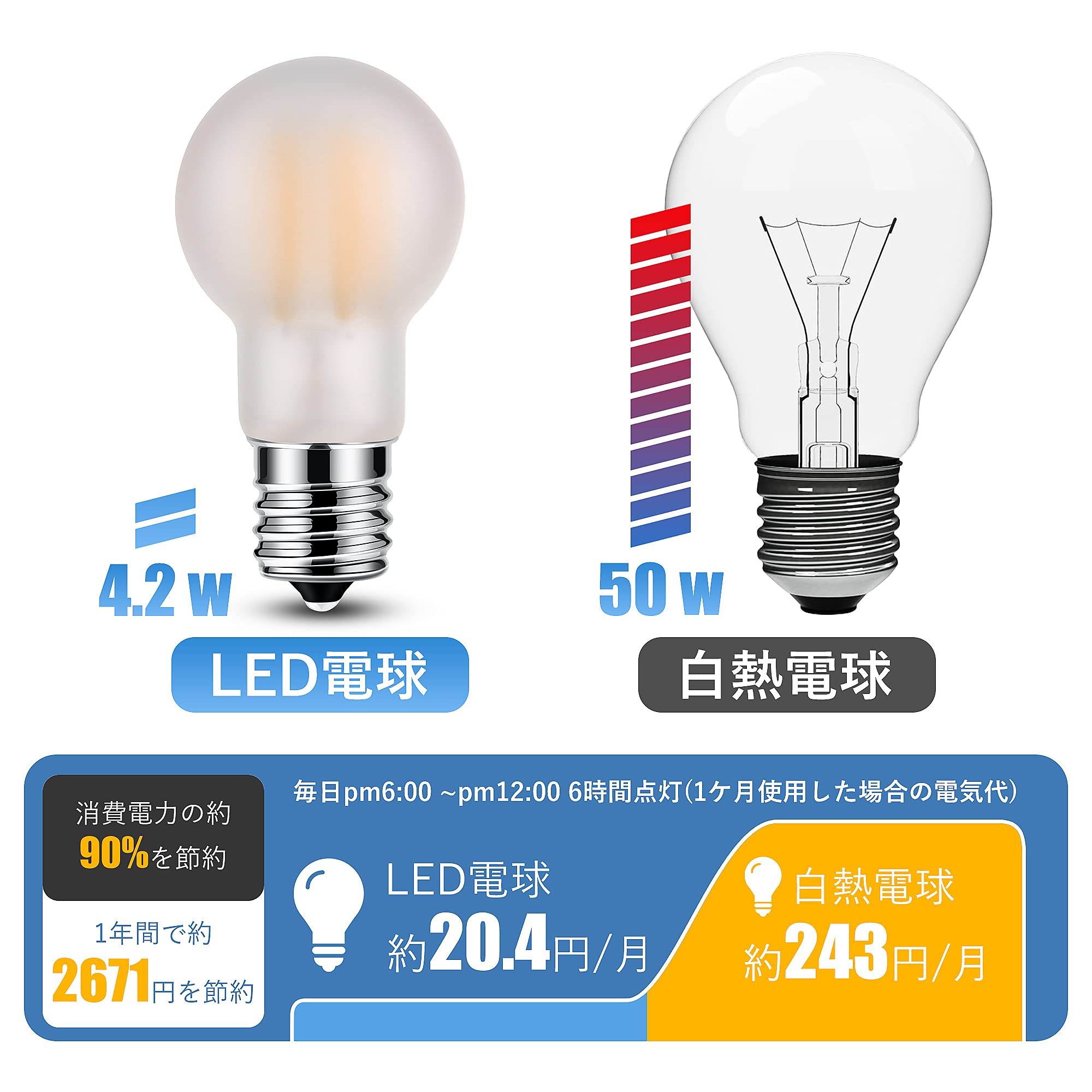 Amazon | DSLeben LED電球 口金直径17mm 広配光 50W形相当 電球色 ミニ