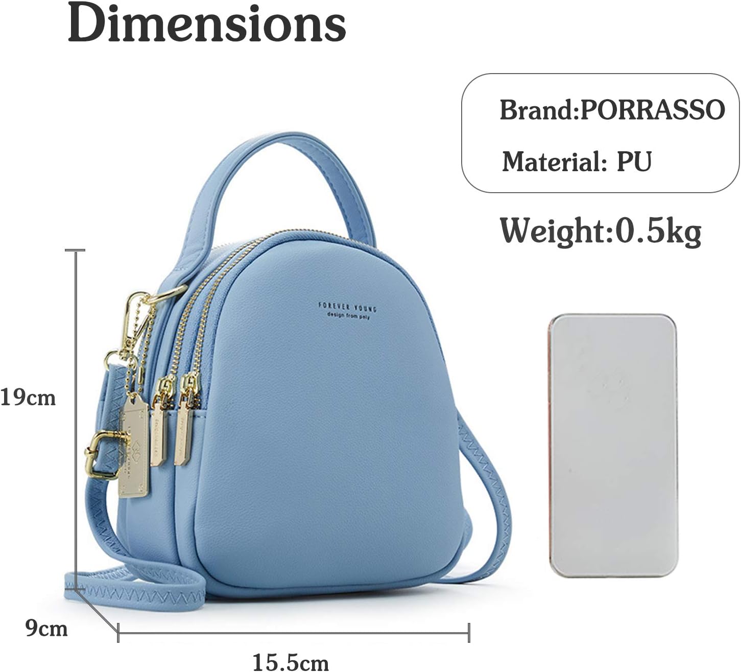 PORRASSO Mini Backpack Women Fashion Handbag Girl Waterproof Cross-Body Bag with Earphone Hole Ladies Leather Daypack Dating Travel Small Rucksack Blue - Image 4