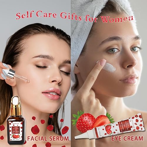 Miniatura 4 de Cesta de regalo roja, regalo para mujeres, set de regalo de spa de lujo de rosas y fresas para mujeres, cestas de regalo de Navidad 23 piezas,