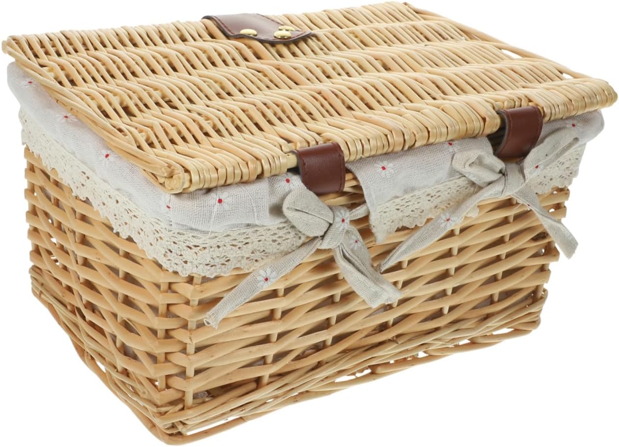 Hand Woven Storage Basket with Lid Multipurpose Sundries Organizer for Home Wicker Design for Books Magazines and Miscellaneous Items Rustic Charm for Desktop Organization
