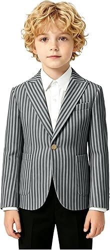 Kids Blazer Dark Grey Suit Jacket Slim Fit Casual Outerwear School Uniform Jacke