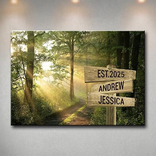 Miniatura 13 de Rótulo de calle vintage personalizado en lienzo para parejas – Arte de pared en cruz con nombre y fecha personalizados, póster o impresión en lienzo