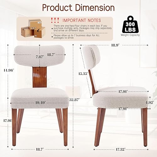 Miniatura 2 de Sillas de comedor, modernas sillas de cocina tapizadas de mediados de siglo con respaldo curvado y asiento de tela de lino, sillas decorativas de